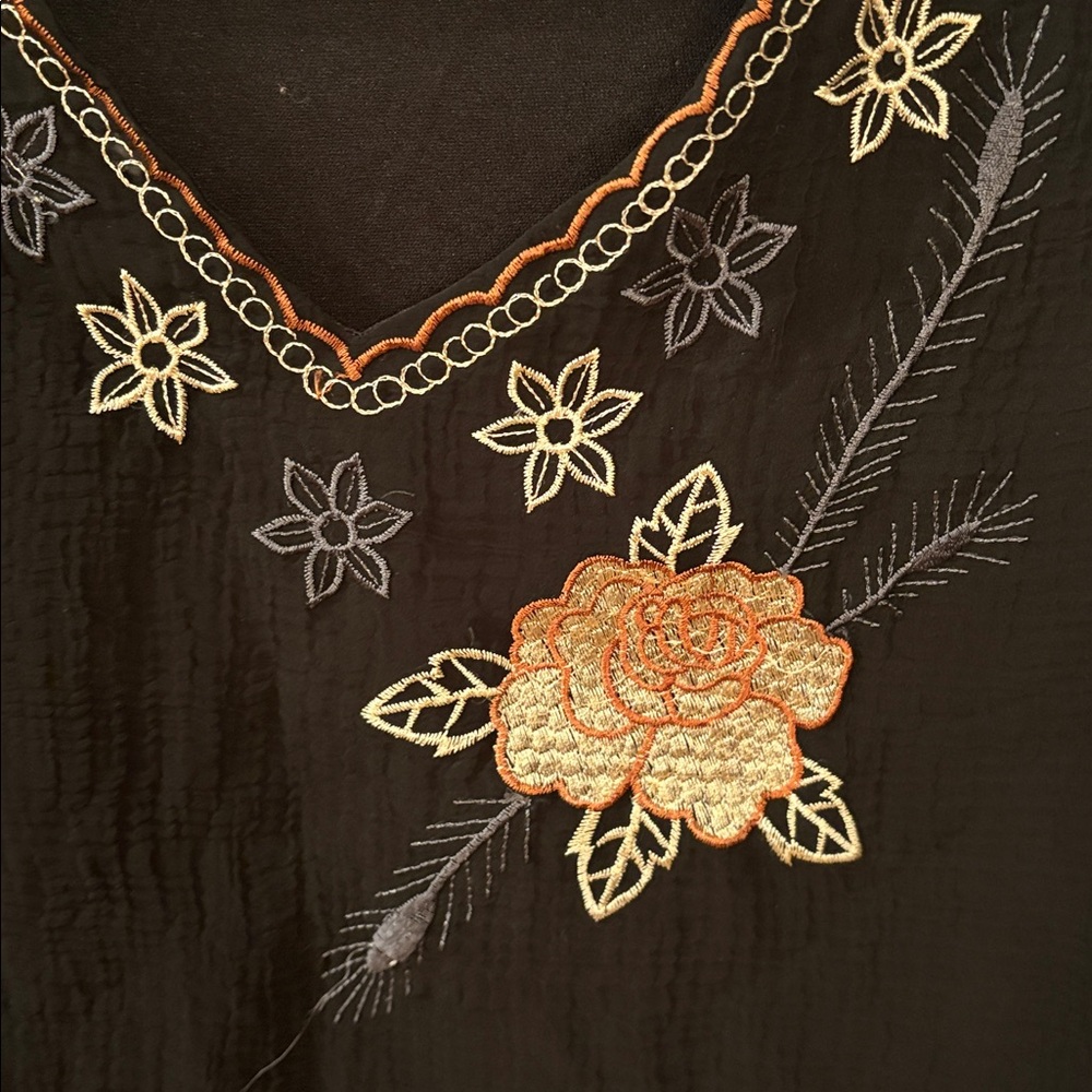 Black Sheer Top with Floral Embroidery - Picture 2 of 8